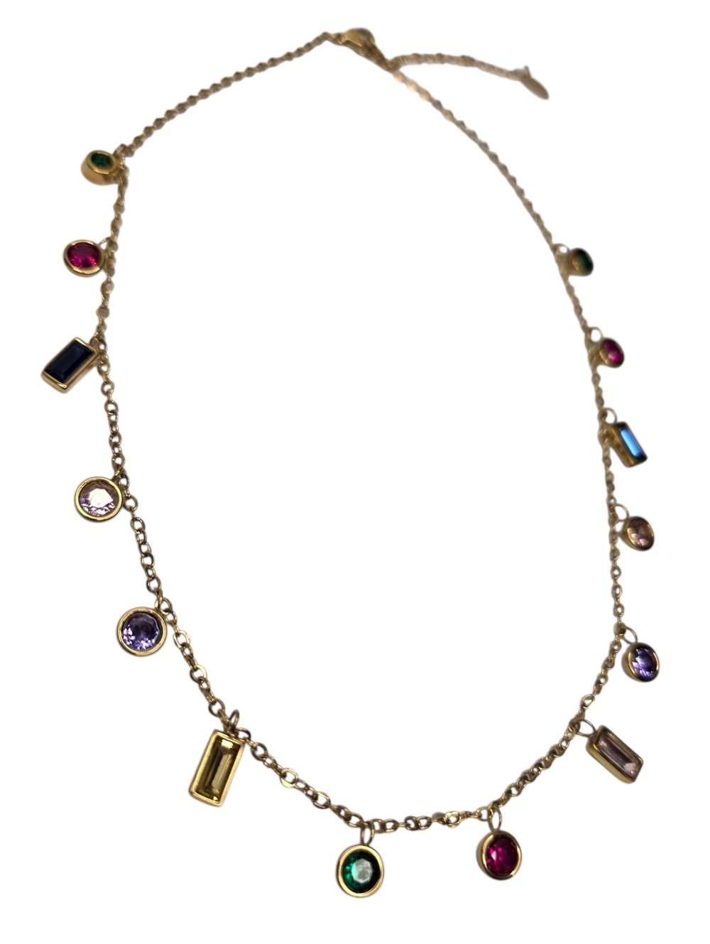 18k Gold Plated Stainless Steel Rainbow Cubic Zirconia Crystal Necklace Jewelry - Picture 4 of 8